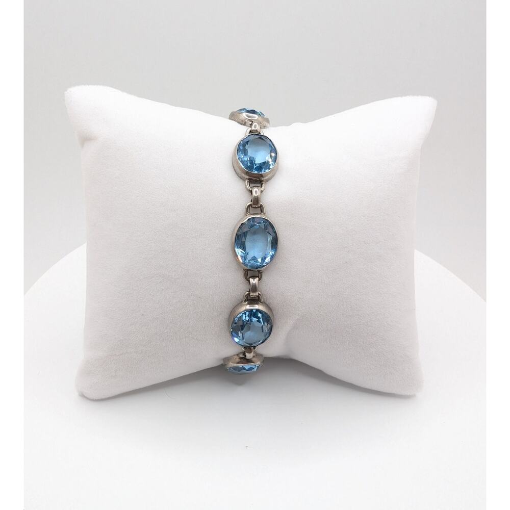Vintage William E Richards WRE Sterling Silver and Blue Glass Bracelet Size 6.5